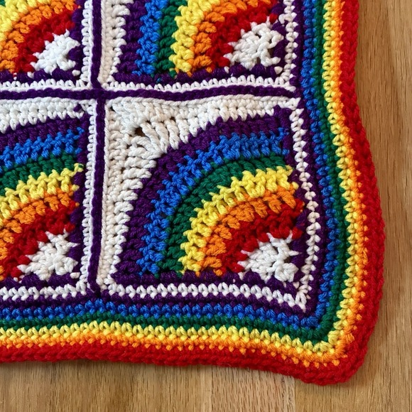 Rainbow Crochet Afghan Blanket Handmade Sofa Chair Throw Granny Square 69 x 40 - Picture 2 of 4